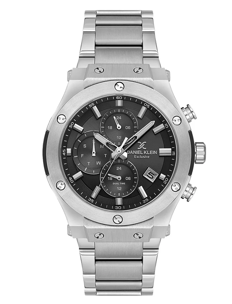 DANIEL KLEIN Men's Stainless Steel Silver Brass Case Analog Black Round Sunray Dial Japanese Quartz Exclusive 50 Meters Water Resistant